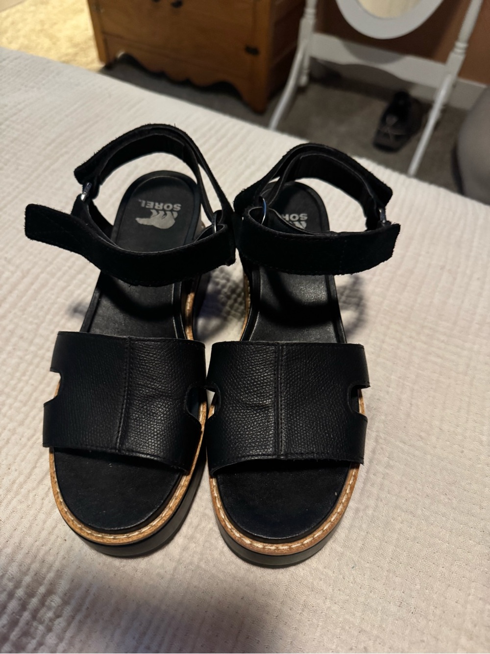 Sorel Black Women's Strappy Leather Ankle-Strap Sandals